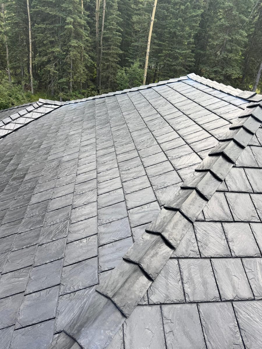 black hail resistant rubber roof hip detail calgary ab