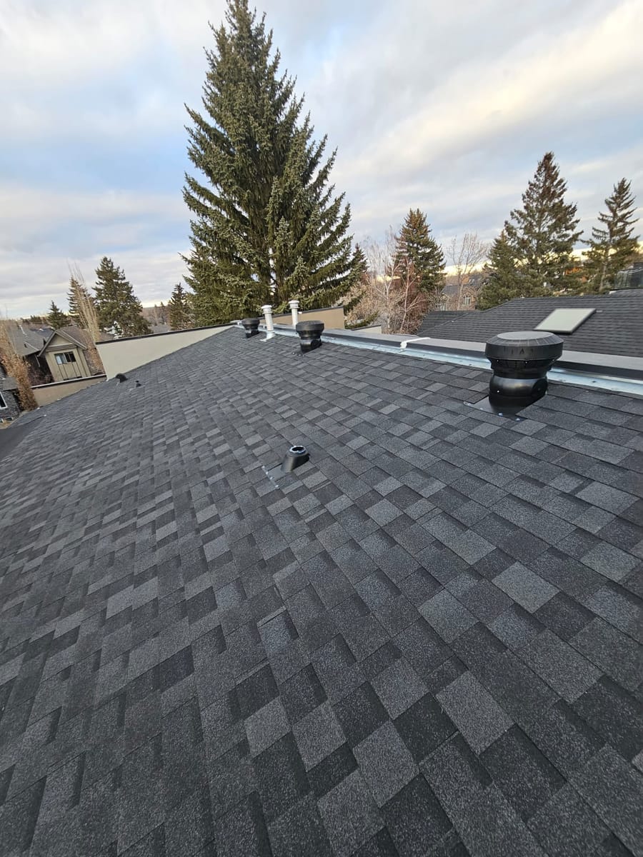 upgraded attic ventilation with three black turbine vents and new asphalt shingle roof